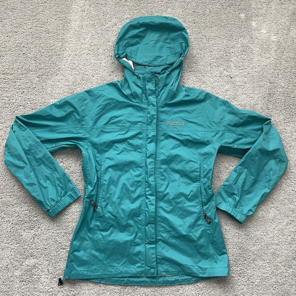 MARMOT PreCip Lightweight Hooded Rain Jacket Windbreaker Women's Small Teal